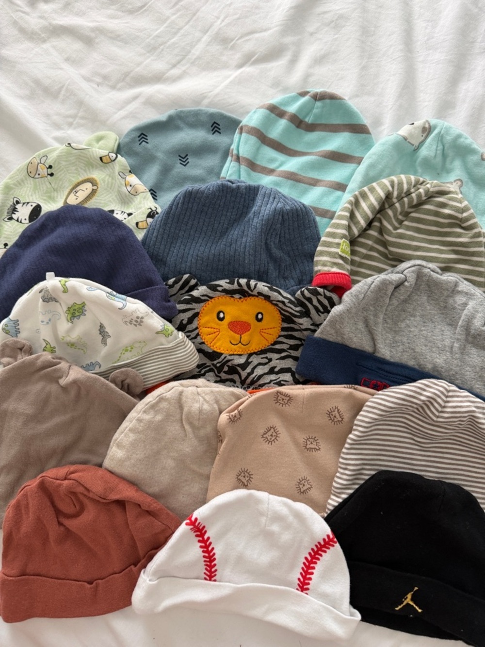 Baby Hat Set in Green, Blue, White and Patterned Colors - size 0-6months